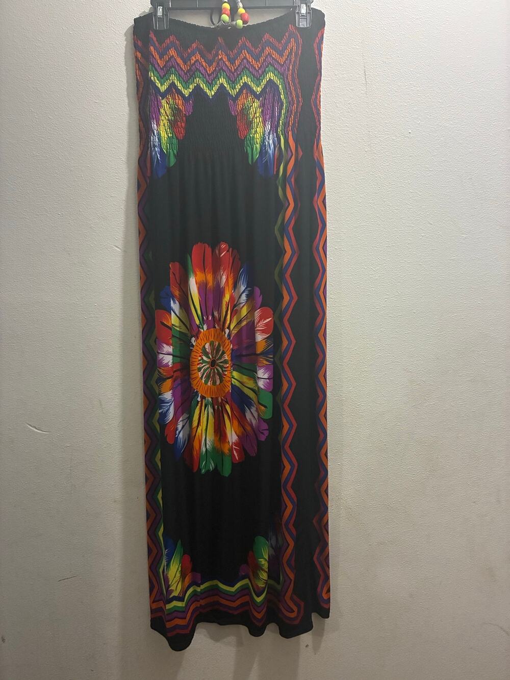 Just Love Strapless Rainbow Bohemian Maxi Dress Sz L